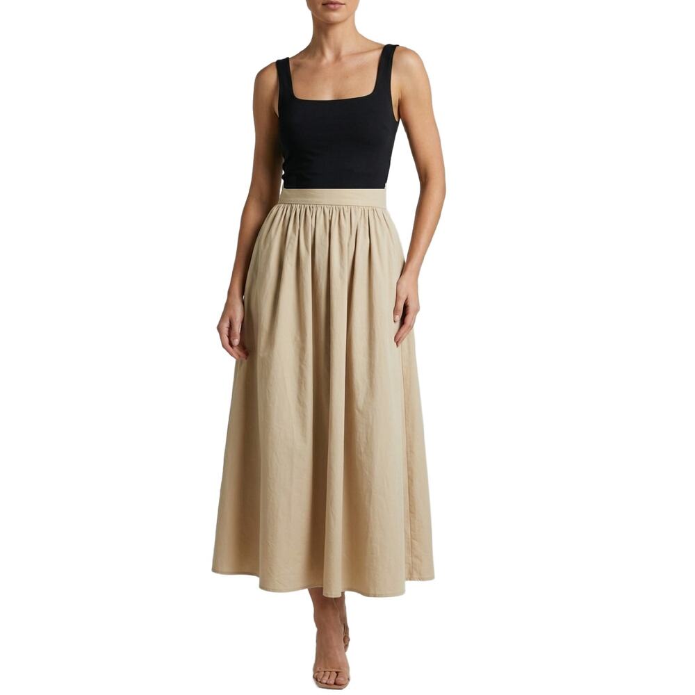 CYNTHIA ROWLEY Square Neck A-line Maxi Dress Small Black Natural Tan Sleeveless